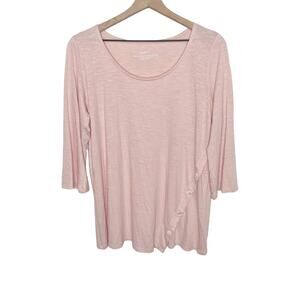 PURE JILL Women's Asymmetric Button Tunic Top Baby Pink Cotton Modal Medium